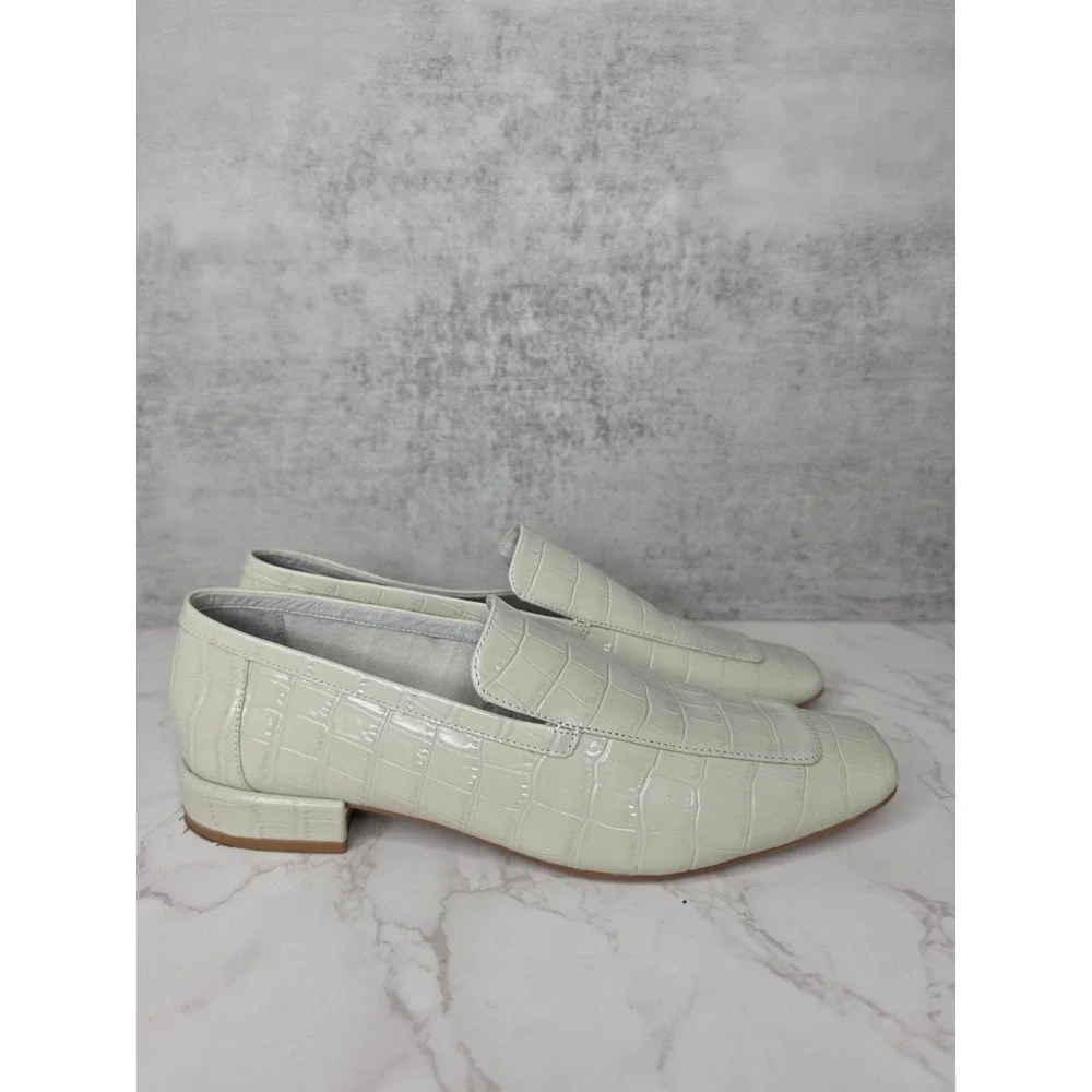 Jeffrey Campbell l Marko Leather Croc Embossed Loafer Square Toe Ivory Womens 10